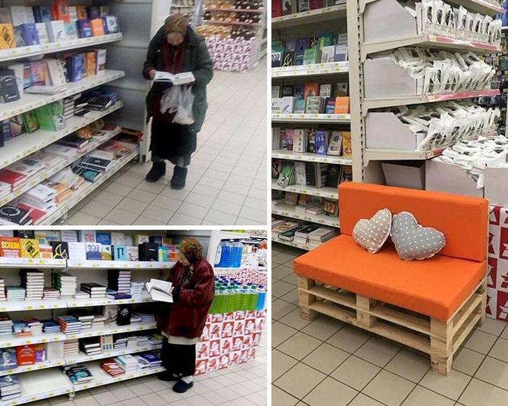 anciana lee en supermercado